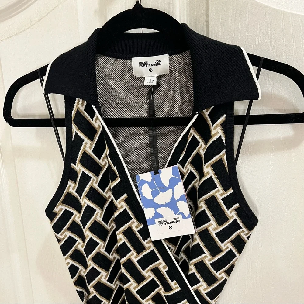DVF for Target Black Tan White Wrap Dress L NWT - Picture 2 of 6